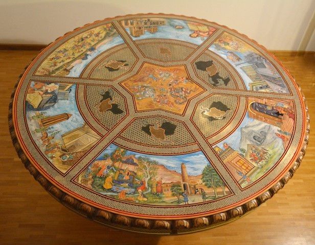 This tabletop shows six historical dynasties. Shown in Persian miniature painting and intricate marquetries Buy persian miniatures and marquetries
