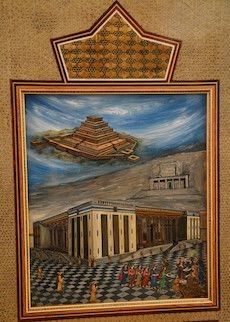 Back of one of six chairs with Persian miniature painting and intricate marquetries Buy persian miniatures and marquetries